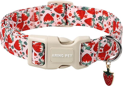 ARING PET Strawberry Dog Collar, Cute Summer Pink Pet Collars with Quick Release Buckle for Puppy Small Medium Large Boy Girl Dogs-XS