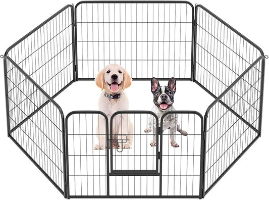 FDW Dog Playpen Dog Pen Dog Kennel 6 Panels 24 Inch Height Indoor Outdoor Folding Metal Portable Puppy Exercise Pen Heavy Duty Dog Fence for Yard Camping,Black