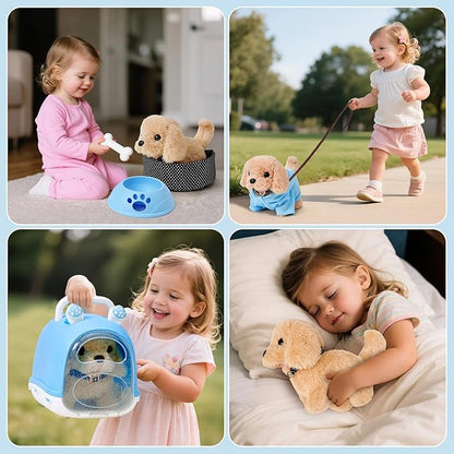 14pcs Robot Dog Toys for Kids Girls Boys 3-6, Realistic Electronic Interactive Plush Toy Dog with Walk & Bark, Pretend Play Puppy Pet Care Playset, 3 4 5 6 Year Old Girl Birthday Gift Ideas