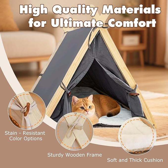 Cat Tent Multifunctional Dog Tent Washable & Portable Pet House for Indoor & Outdoor Use - Perfect for Cats & Small Dogs (Wheat Grain Color, Wheat Grain Color)