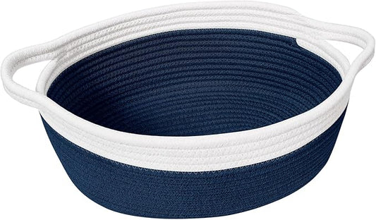 Goodpick Small Woven Basket, Baby Gift Basket Storage Bin under Changing Table, Small Basket Organizing for Living Room, Bathroom, Enytraway, 12"x 8" x 5", Navy Blue