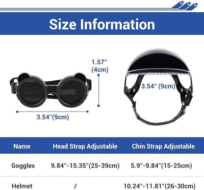 PETLESO Extra Small Dog Goggles and XSmall Dog Helmet, 2Pcs Anti-UV Doggy Sunglasses Cat Motorcycle Protecetive Helmet Set, Chihuahua Safety Hard Hat Outdoor Head & Eyes Protection, Black XS