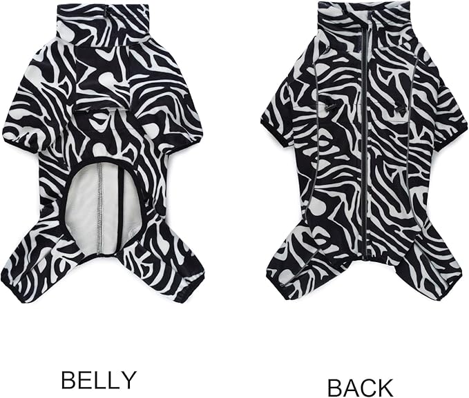 Fleece Dog Coat for Small Medium Dog,Pullover Pajamas Jumpsuit Bodysuit Puppy Coats with Legs, Pet Windproof Warm Cold Weather Jacket Full Body Vest Cozy Snowsuit Outfit Clothes (Zebra Striped, S)
