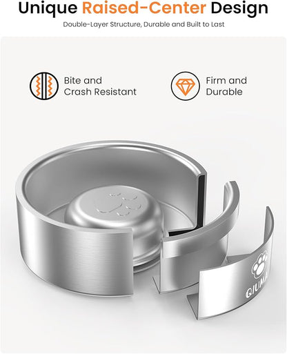 Slow Feeder Dog Bowls Stainless Steel, Food-Grade 304 Dog Slow Feeder Bowl 2 Cups Capacity, Heavy Duty Double-Layer with Non-Slip Base, Pet Puzzle Bowl for Small & Medium Dogs (Silver)