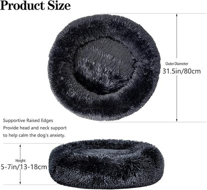 Calming Dog Bed for Medium Dogs Cats, Puppy 31'' Round Anti-Anxiety Warm Fluffy Plush Faux Fur Bed, Soft Anti-Slip Donut Washable, Cozy Medium Puppy Bed, Fits up to 50 lbs Pets