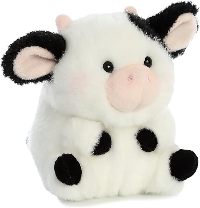 Aurora® Playful Rolly Pet™ Daisy Cow™ Stuffed Animal - Compact Size for On-the-Go Fun - for Adults, Kids, Birthdays, and Anniversaries - White 5.5 Inches