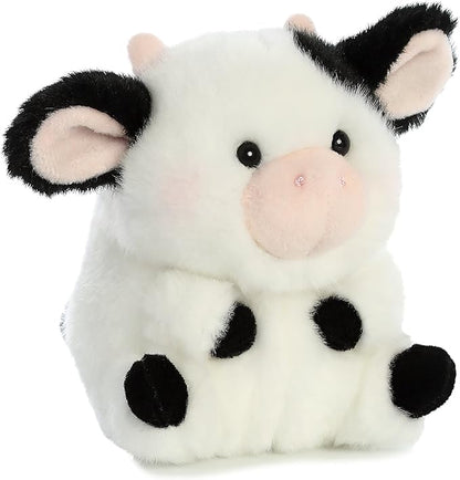 Aurora® Playful Rolly Pet™ Daisy Cow™ Stuffed Animal - Compact Size for On-the-Go Fun - for Adults, Kids, Birthdays, and Anniversaries - White 5.5 Inches