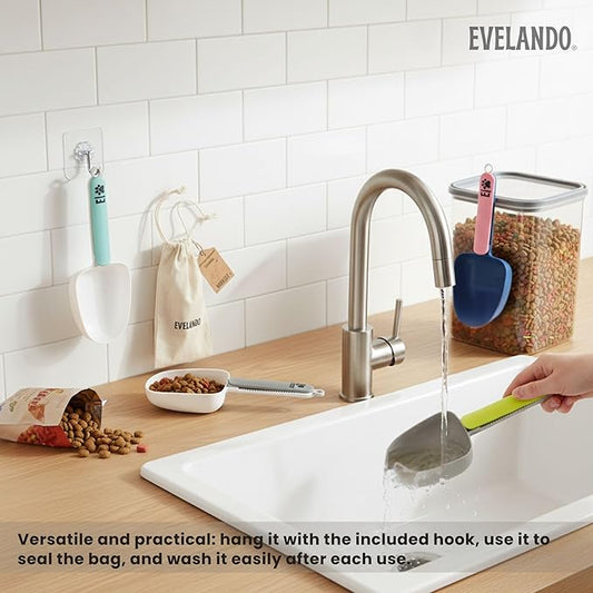 EVELANDO® Dog Food Measuring Cup 1 Cup BPA-Free Tool with Non-Slip Grip Handle & Bag Clip Includes Cotton Storage Bag & Adhesive Hook for Dogs & Cats (Gray)