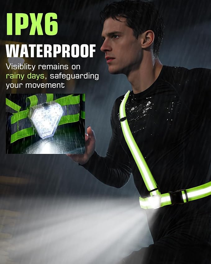 Zacro LED Reflective Vest with Chest Light 500LM, 5 RGB Colors High Visibility Rechargeable Light Up Running Vest IPX4 Night Safety Running Gear for Dog Walking, Cycling, Adjustable for Men Women