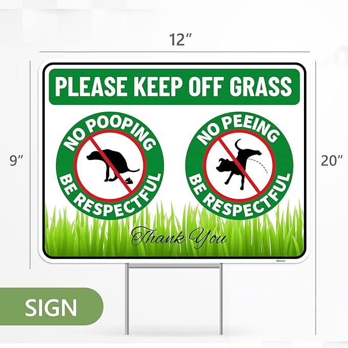 2PC No Poop or Pee Dog Sign with Stakes, 12 Inches by 9 Inches - Corrugated Plastic - Keep Dogs Off Lawn - Curb Your Dogs Grass Lawn Yard Repellent