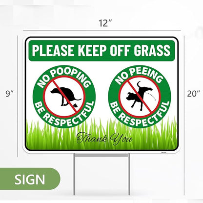 2PC No Poop or Pee Dog Sign with Stakes, 12 Inches by 9 Inches - Corrugated Plastic - Keep Dogs Off Lawn - Curb Your Dogs Grass Lawn Yard Repellent
