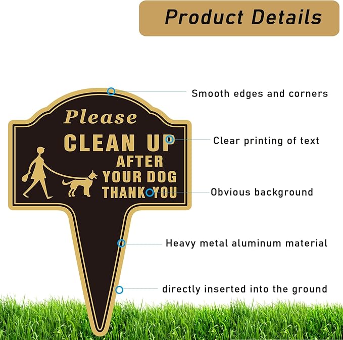 Please Clean Up After Your Dog Sign with Stake Dog Poop Signs for Yard No Pooping and Peeing for Lawn Pick Up After Your dog Sign Yard Sign (13.58 x 9.65 inches,Black,2-pack)