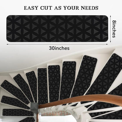 RIOLAND Non-Slip Carpet Stair Treads for Wooden Steps Indoor, 8" X 30", 15 Pack Peel and Stick Stair Treads Runners for Kids Elders and Pets, Black