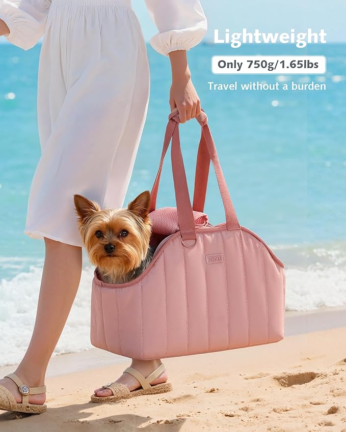 Pecute Dog Purse Carrier, Lightweight Dog Carriers for Small Dogs with Large Pockets, Dog Soft-Sided Carriers up to 6.6lbs, Pet Carrier for Puppy Cat Rabbit, Suitable for Travel, Subway, Pink