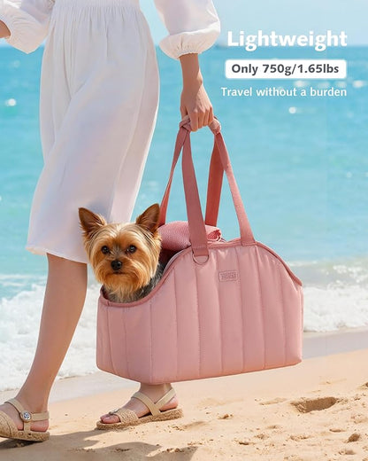 Pecute Dog Purse Carrier, Lightweight Dog Carriers for Small Dogs with Large Pockets, Dog Soft-Sided Carriers up to 6.6lbs, Pet Carrier for Puppy Cat Rabbit, Suitable for Travel, Subway, Pink