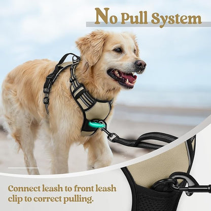 rabbitgoo Dog Harness No Pull with 2 Leash Clips, Adjustable Soft Padded, Reflective Oxford No Choke Pet Vest with Easy Control Handle for Medium Sized Dogs, Beige, M