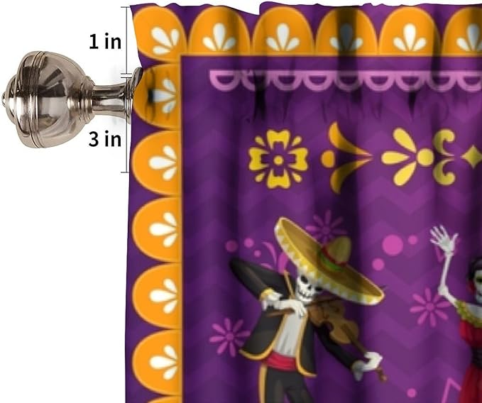 Mexican Style Valances Curtain for Kitchen, Dia De Los Muertos Carnival Holiday Musicians Pattern Window Treatment Valances Short Curtains Rod Pocket Drape for Dining Room Home Decor, 54x18inch