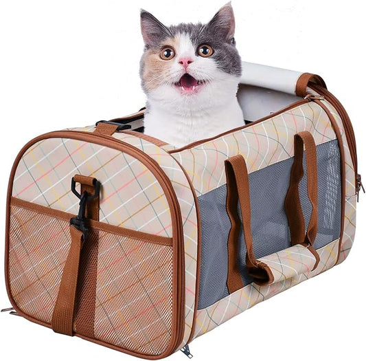 Soft-Sided Kennel Pet Carrier for Small Dogs, Cats, Puppy, Airline Approved Cat Carriers Dog Carrier Collapsible, Travel Handbag & Car Seat (Orange Diamond Print, 19" L x 11" W x 11" H)