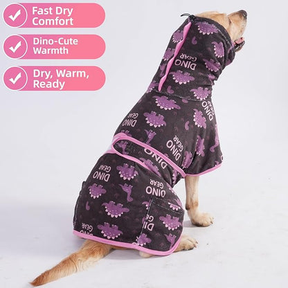 LovinPet 3‑in‑1 Dog Warm Winter Coat & Bathrobe, Hooded Dinosaur Fleece, Lightweight High‑Loft, Absorbent Knit, Quiet Hook‑and‑Loop, Wind‑Blocking Edges, Dog Robes for Medium & Large Dogs, Blue,XL