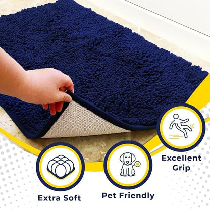 Muddy Mat® | Super Absorbent Door Mat Indoor, Microfiber Quick Dry Chenille Entryway Rug, Non-Slip Front Door Mat, Indoor Mats for Entryway, Machine Washable Pet Rug, Navy Blue 24"x120"