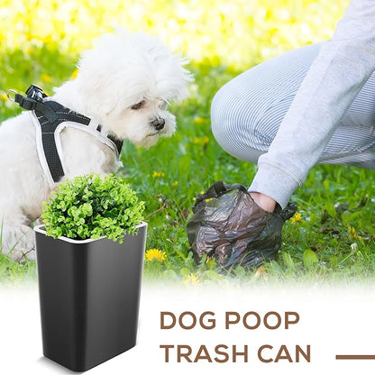 Jingmore Dog Poop Trash Can Outside 3.96 Gal/15 L Plant Styled Dog Waste Trash Can with Lid 50 Pcs Plastic Waste Bags Outdoor Indoor Poop Container Slim Garbage Bin for Yard Garden Pet (Black)