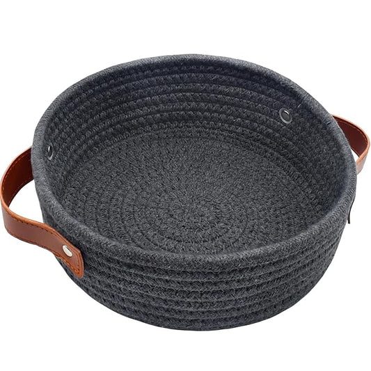 ABenkle Small Storage Basket, Mini Cotton Rope Storage Bin, Cute Tiny Shelf Baskets, Boho Decorative Toy Organizer for Nursery, Spa, Empty Gift Basket - XS, Dark Gray