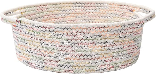 Woven Basket,Small Rope Storage Bin with Handles & Ribbon Bag, Organizer for Shelves Closets,Gift Basket Empty for Birthday,Books,Dog Toys, Colorful