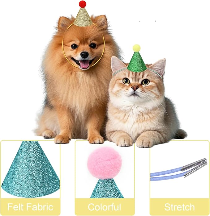 12 Pack Mini Party Hats for Stuffed Animals, Birthday Party Cone Hats Dolls Dog Cat Puppies Gittter Sequin Mni Hats for Assorted Animal Plush Toy Decorations - No Assembly Required