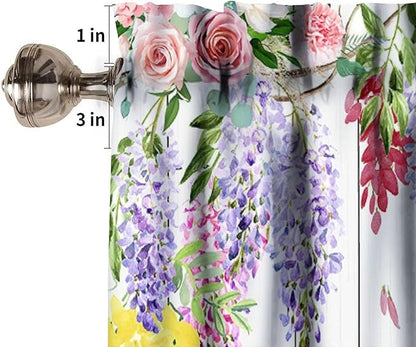 Vintage Flower Hummingbird Window Valance Curtains, Boho Watercolor Spring Bird Lavender Pink Floral Plant Valance Curtain for Farmhouse Bedroom Living Room Kitchen 54x18inch