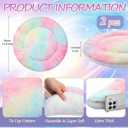 VitalCozy 2 Pack Self Heating Cat Pad Self Heating Cat Bed Machine Washable Heat Pet Mat Reversible Body Thermal Warm Round Dog Bed Crate Blanket for Feral and Indoor Cats(12'',Tie Dye)