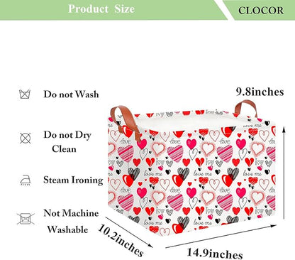 CLOCOR Rectangular Storage Basket Empty,Gift Basket,Waterproof Storage Bin with Handles,Room Decor(Black Line Heart)