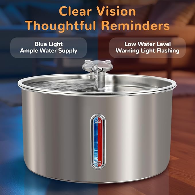 Cat Water Fountain Stainless Steel,135oz/4L,with Adjustable Pump & 3 Flow Modes, Ultra-Quiet Automatic Cat Dog Water Dispenser, Large Capacity Water Fountain for Cats,Dogs,Multiple Pets (20)
