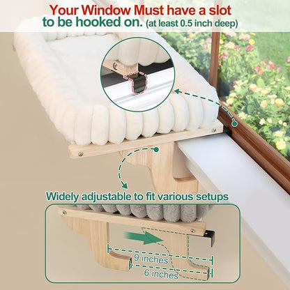 Zakkart SnugCloud Cat Window Perch with 4-Sided Bolster - Large Cat Hammock for Window Sill - Solid Hardwood & Metal Frame - Window Seat for Pets (Dark Stained Wood w/Gray Bed, Large)