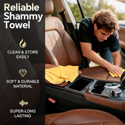 Premium Extra Large Shammy Cloth for Car Drying 2pk (34”x25”)-Super Absorbent XL Chamois Towel for Car-Reusable Shammy Towel for Car, Bathroom,Pets, Dust Remove, No Spots/Streak/Scratch