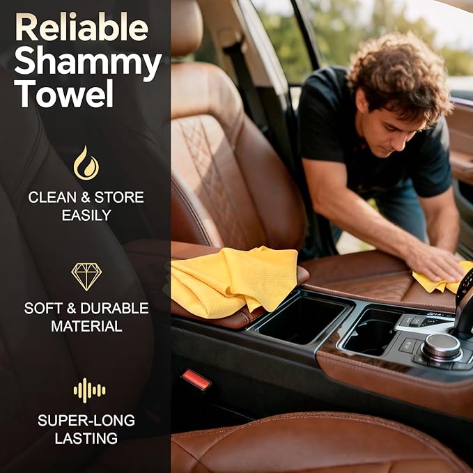Premium Extra Large Shammy Cloth for Car Drying (34”x25”)-Super Absorbent XL Chamois Towel for Car-Reusable Shammy Towel for Car, Bathroom,Pets, Dust Remove, No Spots/Streak/Scratch
