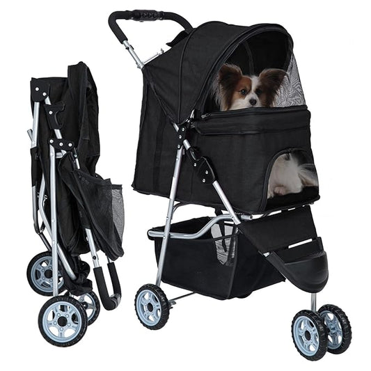 Dog Stroller for Small Dogs,Pet Stroller Strolling Cart Folding Pet Gear Lightweight Waterproof with Storage Basket for Puppy Small Medium Dogs Cats for Travel,Black