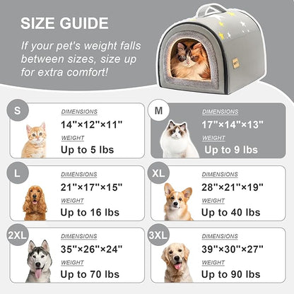 Jiupety Indoor Dog House, 2 in 1 Portable Foldable House Bed with Cover, Pet Tent & Cave Bed for Cats and Small Dogs, M(17"×14"×13"), Up to 9 Lb, Grey