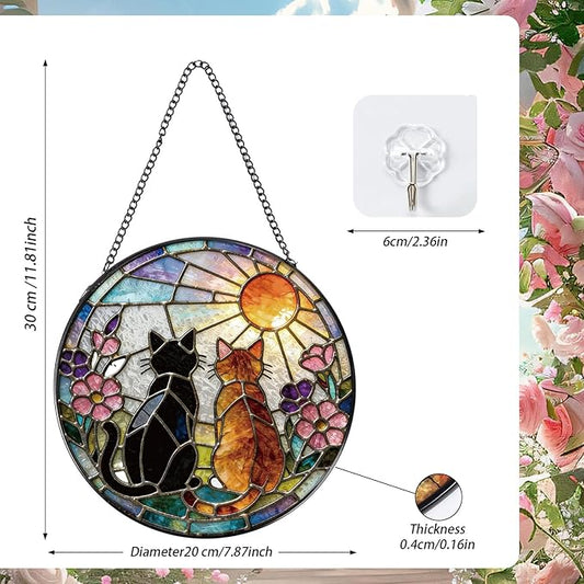 Stained Glass Window Hanging, 7.8″ Cat Sun Catchers with Hook Indoor Window Decor, Decorative Suncatchers Hanging Ornaments Home Garden Art Gift for Housewarming