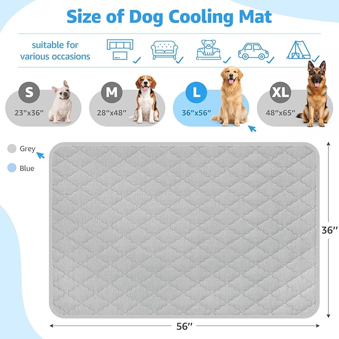 LOOBANI Dog Cooling Mat for Large Dogs - Dog Cooling Pad Durable, Cool Blanket Machine Washable, Large Pet Cool Mat for Outdoor, Indoor (Grey, 36"x56")