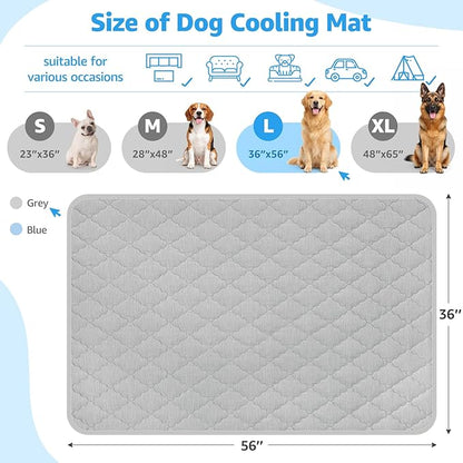 LOOBANI Dog Cooling Mat for Large Dogs - Dog Cooling Pad Durable, Cool Blanket Machine Washable, Large Pet Cool Mat for Outdoor, Indoor (Grey, 36"x56")