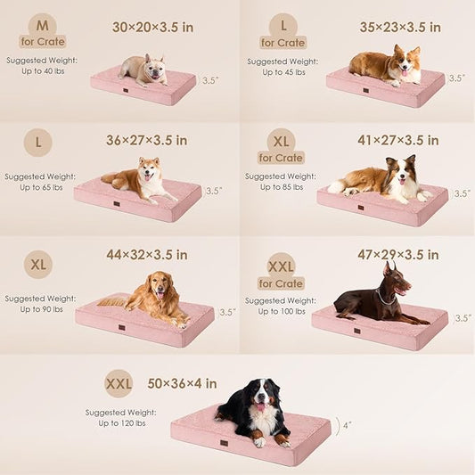 EHEYCIGA Orthopedic Dog Beds for Large Dogs with Removable Washable Cover for Crate, Pink, 35x23