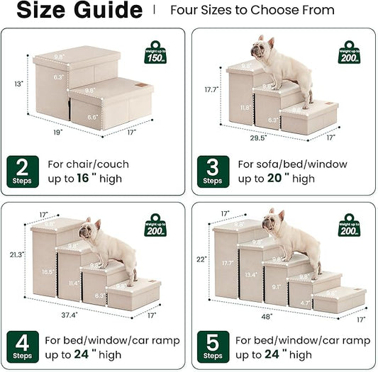 Love's cabin Dog Stairs for Small Medium or Large Dogs with Storage and Adjustable Steps, Foldable Pet Steps for Bed or Couch, 4-Step Beige Folding Cat Ramp with Zip up to 200 lbs, Beige
