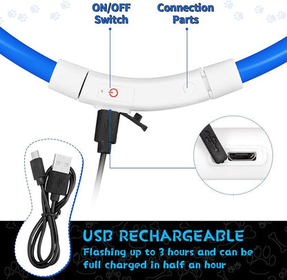 Weewooday 3 Pcs Dog Collar USB Rechargeable LED Light up Dog Collar Flash Waterproof Pet Necklace Pet Lights for Night Walking Adjustable Safety Necklace for Large Medium Small Puppy(Blue)