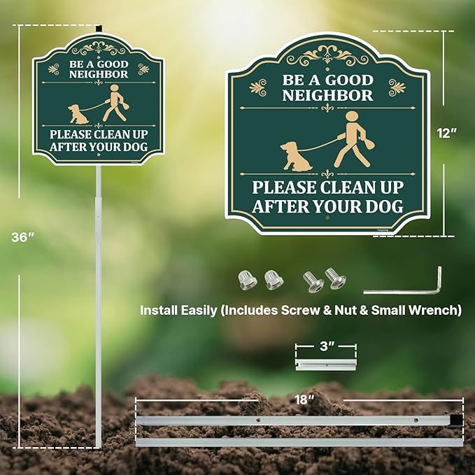 1 Pack Clean Up After Your Dog Be A Good Neighbor Signs 12 x 12 Inches With Metal Stakes No Dog Poop Lawn Signs Sturdy Aluminum Weatherproof UV Protect Easy to Install Outdoor