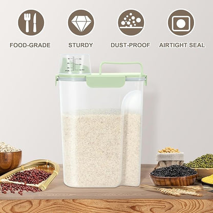 TBMax Airtight Rice Container 10 Lbs, Cereal Dispenser, Pet Cat Dog Food Storage Container, Plastic Kitchen Pantry Food Storage Holder with Cup -Light Green