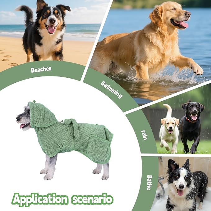 Super Absorbent Dog Bathrobe Pineapple Soft Fast Drying Dogs Towel Robe Adjustable Drying Coat for After Bath with Hood (Pineapple Green, Medium)