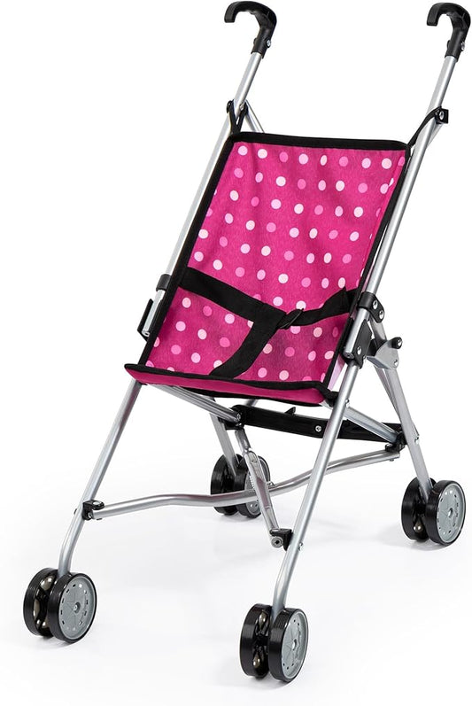 Bayer Buggy Umbrella Doll Stroller - Hot Pink & White Polka Dots, Foldable Toy Stroller for 18 inch Dolls, Ages 3+