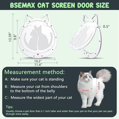 Cat Door for Screen Door, Cat Doors with Lockable Magnetic Flap, Inside Openning 10x10x0.5 inch, Pet Screen Doors Built-in for Puppy, Cats Up to 20 lbs, Equipped with Installation Tools, White