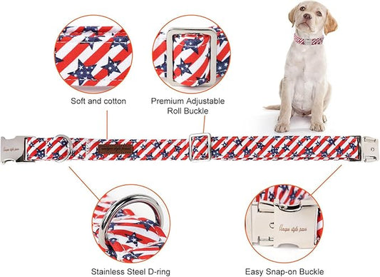 Unique style paws Independence Day Dog Collar Metal Buckle Striped Star Collar Gift Durable Cute Collar for Small Medium Large Boys Girls Dogs