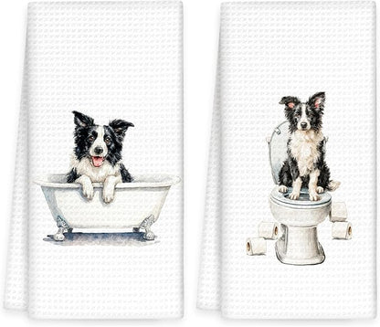 Funny Border Collie Dog Hand Towels Set of 2, Gifts for Border Collie Dog Owners Lovers, Cute Puppy Pet Decor for Bathroom, Funny Pet Lovers Toilet Hand Towels for Bathroom Washroom, 16x24In